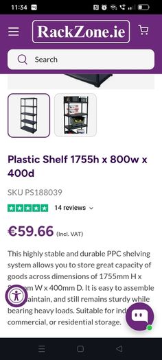 Plastic shelving 186cm X 83cm in perfect condition