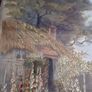 Original Victorian Needlework Painting Cottage Garden Scene Framed Image 3