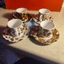 Potiron  SET OF 4 Coffee Espresso Cup Saucer White w/Brown Orange Yellow Abstract LOVELY Design Image 2