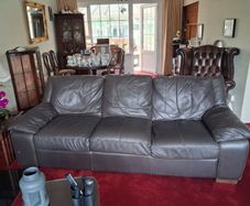 3 seater Black Brown Leather. Marks on back (but if against a wall, it doesnt matter!!)