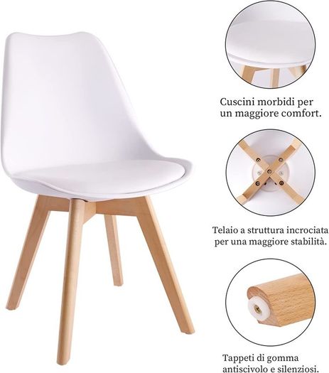 Set of 4 Dining Room Chairs Padded Chairs with Beech Wood Legs