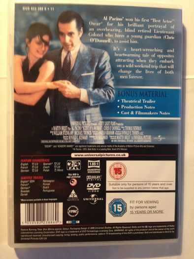 Scent Of A Woman [1992] Al Pacino, Chris O'Donnell, Philip Seymour Hoffman [1xMovie DVD] Academy Award Winner