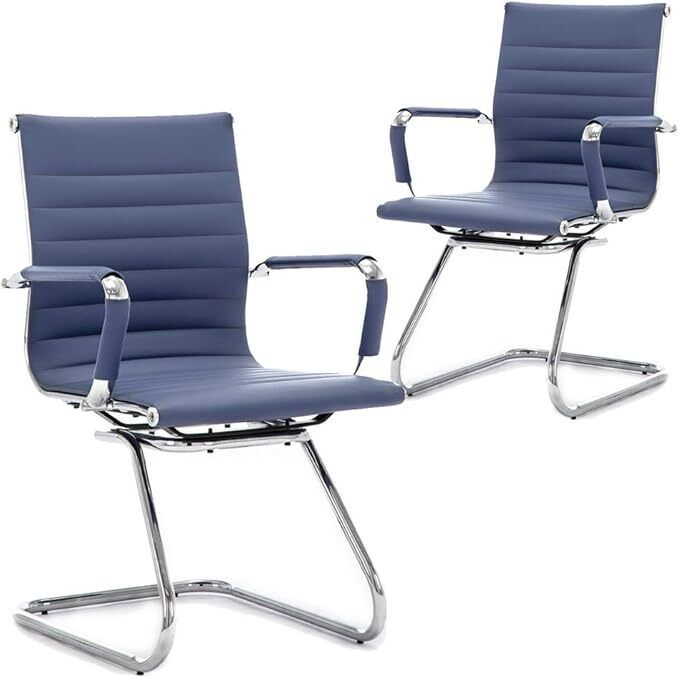 Set of 2 Cantilever  dining chairs PU Leather Visitor Chair with Chrome Frame