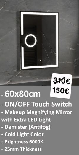LED Bathroom Mirror Makeup Fog Free 60x80cm