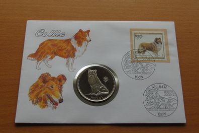 Collie Sheep Dog Gibraltar 1 Royal 1995 stamp coin cover. Rare