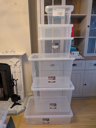 Complete Set of 7 Heavy-Duty Clear Plastic Storage Boxes (9L to 80L)