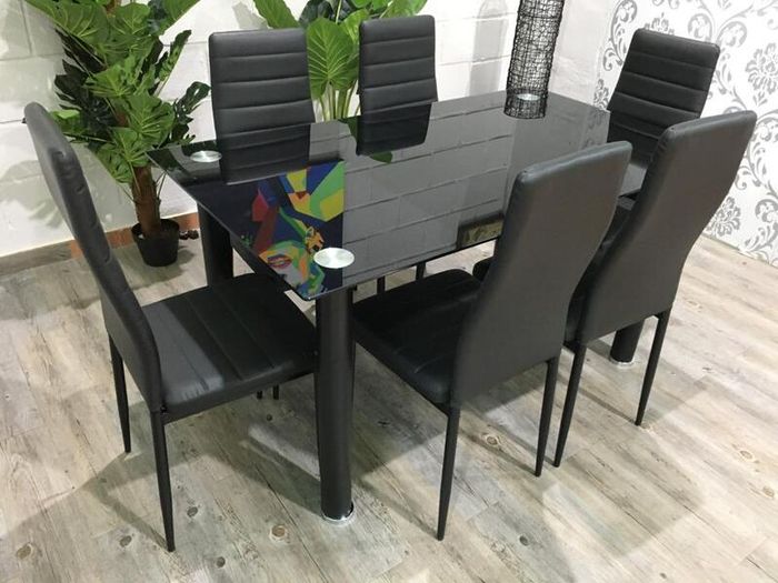Modern Black Glass Dining Table Set Seats 6 in Style! Special Offer for November & December!
