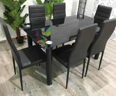 Modern Black Glass Dining Table Set Seats 6 in Style! Special Offer for November & December!
