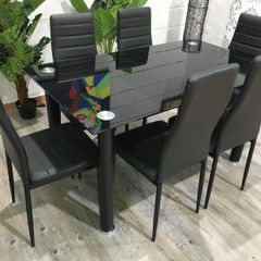 Modern Black Glass Dining Table Set Seats 6 in Style! Special Offer for November & December!