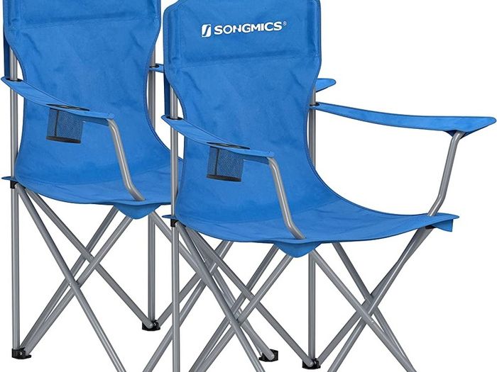Set of 2 Folding Camping Chairs, Comfortable, Heavy Duty Structure, Max. Load Capacity 150 kg, with Cup Holder, Outdoor Chairs, Blue (FREE SHIPPING)