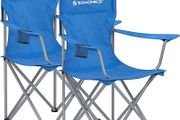 Set of 2 Folding Camping Chairs, Comfortable, Heavy Duty Structure, Max. Load Capacity 150 kg, with Cup Holder, Outdoor Chairs, Blue (FREE SHIPPING)