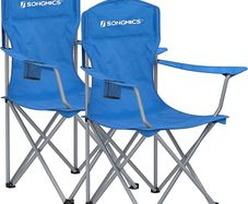 Set of 2 Folding Camping Chairs, Comfortable, Heavy Duty Structure, Max. Load Capacity 150 kg, with Cup Holder, Outdoor Chairs, Blue (FREE SHIPPING)