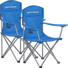 Set of 2 Folding Camping Chairs, Comfortable, Heavy Duty Structure, Max. Load Capacity 150 kg, with Cup Holder, Outdoor Chairs, Blue (FREE SHIPPING)