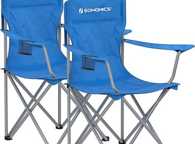 Set of 2 Folding Camping Chairs, Comfortable, Heavy Duty Structure, Max. Load Capacity 150 kg, with Cup Holder, Outdoor Chairs, Blue (FREE SHIPPING)