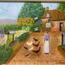 Original Naive Folk Art Painting Cottage Countryside Scene with Chickens by M. Regan Image 2