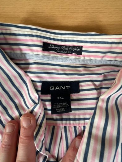 Gant Shirt Mens 2XL Striped Short Sleeve Collared Liberty Bell Poplin - Pink\Blue
