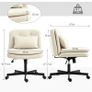 Armless Office Chair with Faux Leather Upholstery, Rolling Desk Chair, Extra Cushion, Height-Adjustable, Mobile, Beige Image 2