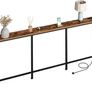 200 cm Narrow Console Table with Power Outlet, 18 cm Skinny Sofa Table, Long Behind Couch Table with Charging Station, for Entryway, Hallway, Living Room, Rustic Brown and Black Image 9
