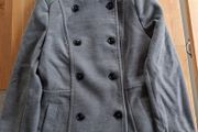 H&amp;M Short Double-Breasted Grey Pea Coat with Black Buttons