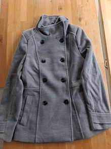 H&M Short Double-Breasted Grey Pea Coat with Black Buttons