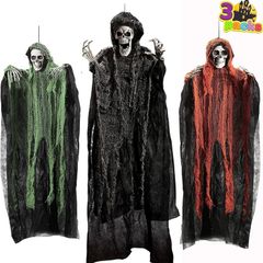 Halloween Hanging Grim Reapers 3 Pack One 47inch and Two 35inch Halloween Grim Reapers, Halloween Skeleton Flying Ghost for Haunted House Prop decor, Halloween Outdoor Indoor Decor