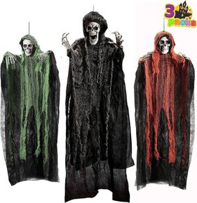 Halloween Hanging Grim Reapers 3 Pack One 47inch and Two 35inch Halloween Grim Reapers, Halloween Skeleton Flying Ghost for Haunted House Prop decor, Halloween Outdoor Indoor Decor