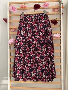 skirt navy floral with frill detail size 10 gallery Dunnes stores