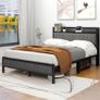 King Size Bed Frame with Storage and Headboard Shelf, Upholstered Bed Frame King Size with Metal Slats Enhanced Support, No Box Spring Needed, Gray Kingsize Bed Frames Image 7