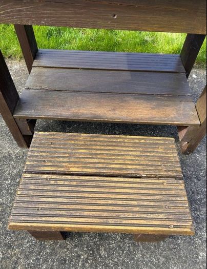 Hand made solid timber mud kitchen with stool with accessories