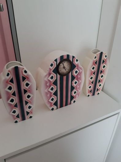Art deco Clock and Vase Trio Set