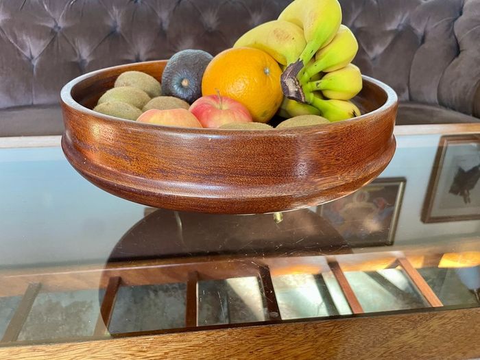 Magnificent Vintage Wide Wooden Turned Shallow Fruit Salad Bowl 1950s 1960s