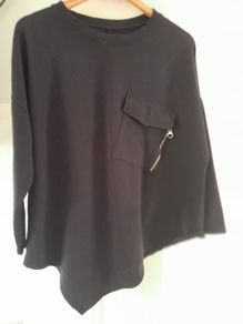 Asymmetrical Navy Top With Feature Pocket