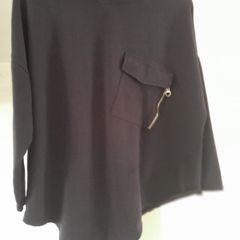 Asymmetrical Navy Top With Feature Pocket