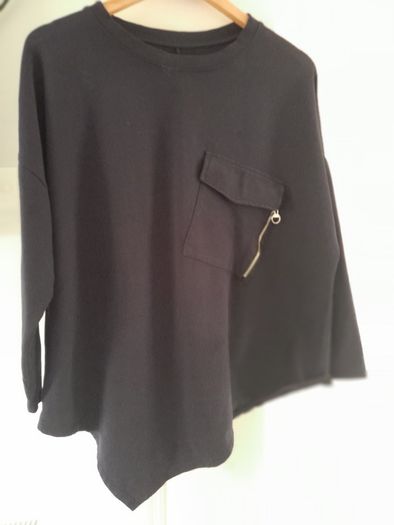 Asymmetrical Navy Top With Feature Pocket
