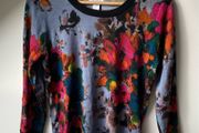 Kenar Blue Floral 100% Merino Wool Knit Jumper Sweater 3/4 Sleeve Size M UK 10