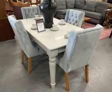 Marble Dining Table and 4 Blue Velvet Chairs