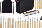 Clay Sculpting Tools,Set of 30 Pottery Tools Clay Modelling Tools Kit Wood Clay Carving Tools Set with Storage Bag,Apron and Sleeves