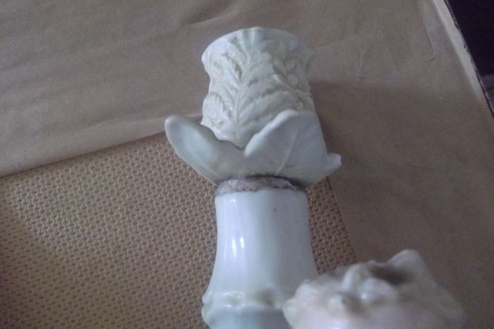 2 antique candle holder  figurine of tennis players date 1890