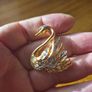 Vintage Gold Plated Glass Diamonds Swan Brooch Image 8