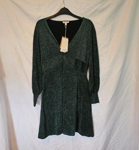 Monsoon Designer Green Sparkly Metallic Dress RRP 110E