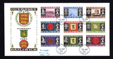 1969 Guernsey Definitive Stamps set of 3 First Day Cover (FDC)