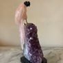 Rose Quartz Parrot on Large Amethyst Geode Cluster Base Image 6