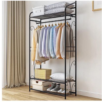 BRAND NEW Black Metal Garment Rack Stand for Bedroom with Storage Shelves 2 Shelf