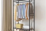 BRAND NEW Black Metal Garment Rack Stand for Bedroom with Storage Shelves 2 Shelf