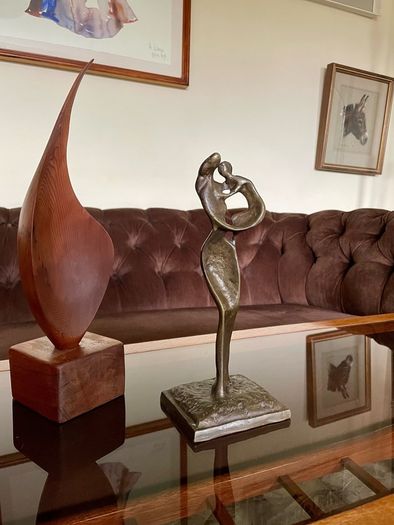 Abstract Modernist Bronze Mother and Child Sculpture Statue Figurine