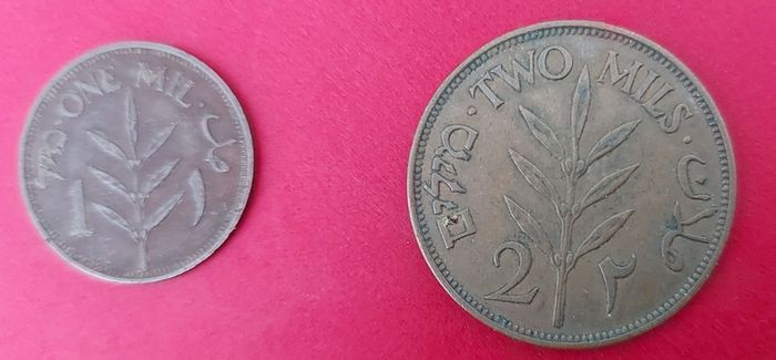 Palestine 1937 1Mls  and 1942 2 Mils Coins