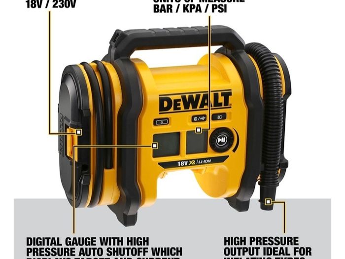 DeWALT 18V XR Cordless Brushless Triple Source Inflator Air Pump Compressor. DeWALT 18V XR Cordless Brushless Impact Wrench 1/2 Inch Drive. DeWalt 18V XR Cordless Brushless Chainsaw Pruning Saw