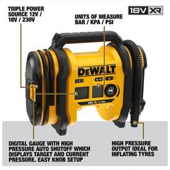 DeWALT 18V XR Cordless Brushless Triple Source Inflator Air Pump Compressor. DeWALT 18V XR Cordless Brushless Impact Wrench 1/2 Inch Drive. DeWalt 18V XR Cordless Brushless Chainsaw Pruning Saw