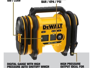 DeWALT 18V XR Cordless Brushless Triple Source Inflator Air Pump Compressor. DeWALT 18V XR Cordless Brushless Impact Wrench 1/2 Inch Drive. DeWalt 18V XR Cordless Brushless Chainsaw Pruning Saw