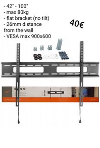 Tv Wall Mount Bracket Flat Slim Fixed  42" - 100"